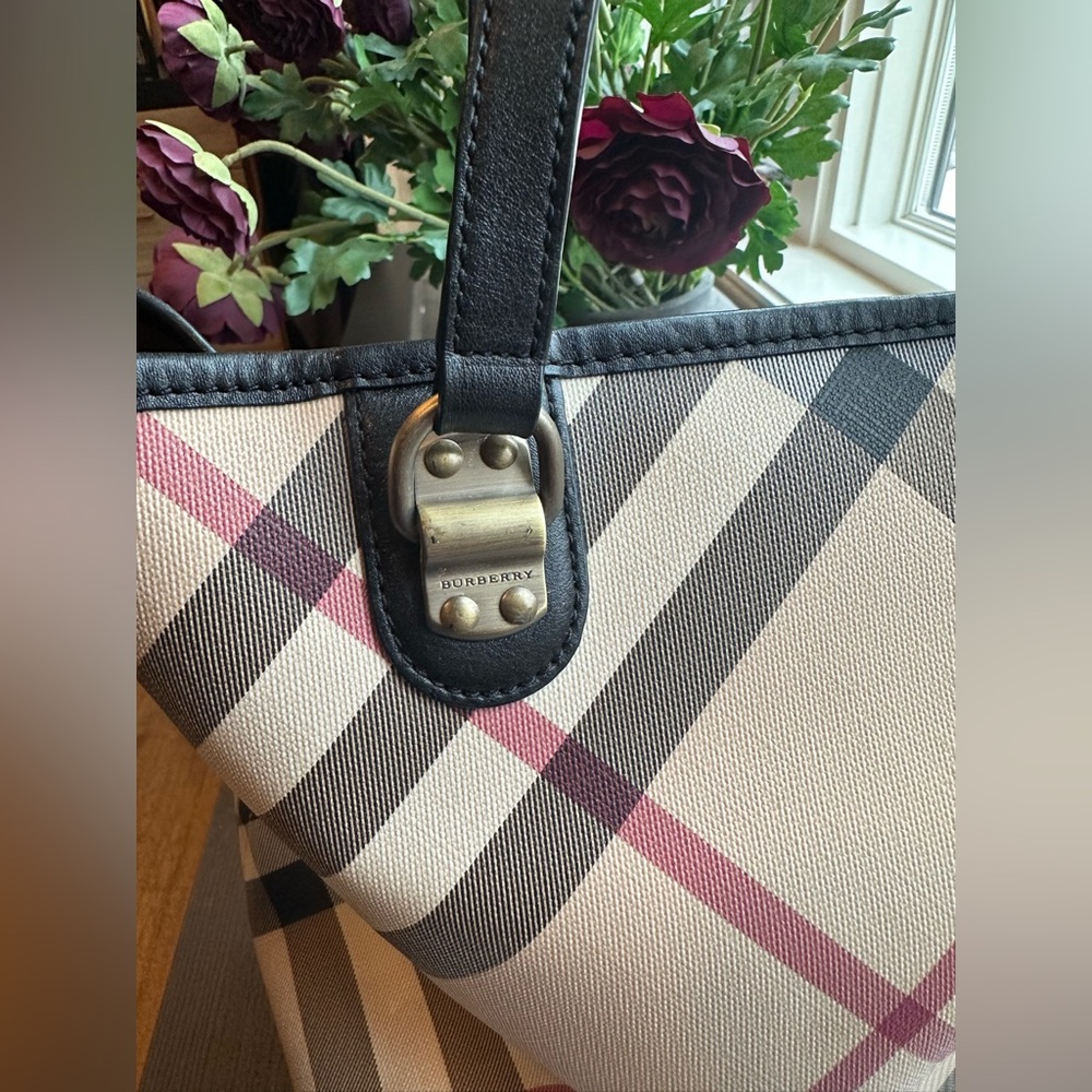 Burberry Plaid Tote Bag - Black, Cream, and Pink - Picture 3 of 16